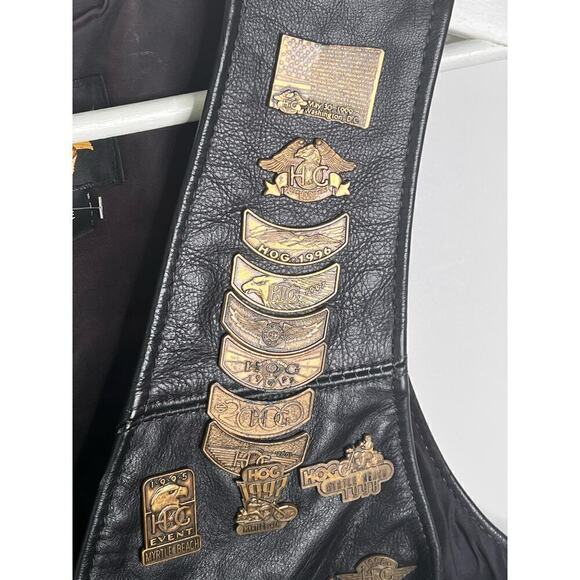 Harley Davidson HOG Harley Owners Group Patches & Pins Leather Vest Black Size S - Picture 7 of 10